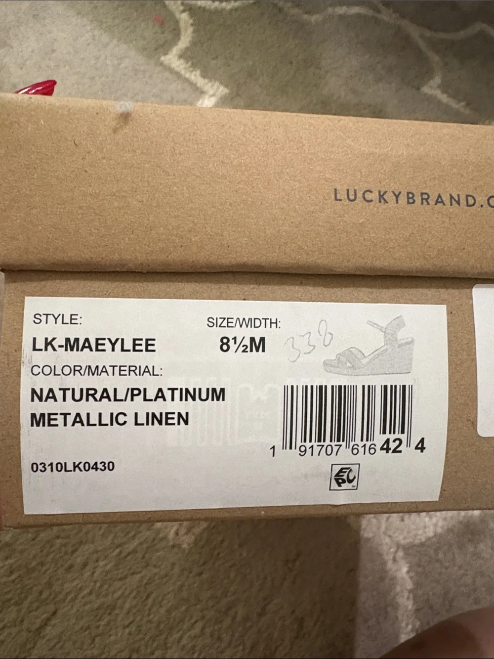 Lucky brand LK-MAEYLEE natural platinum metallic linen wedge heel size 8.5 M